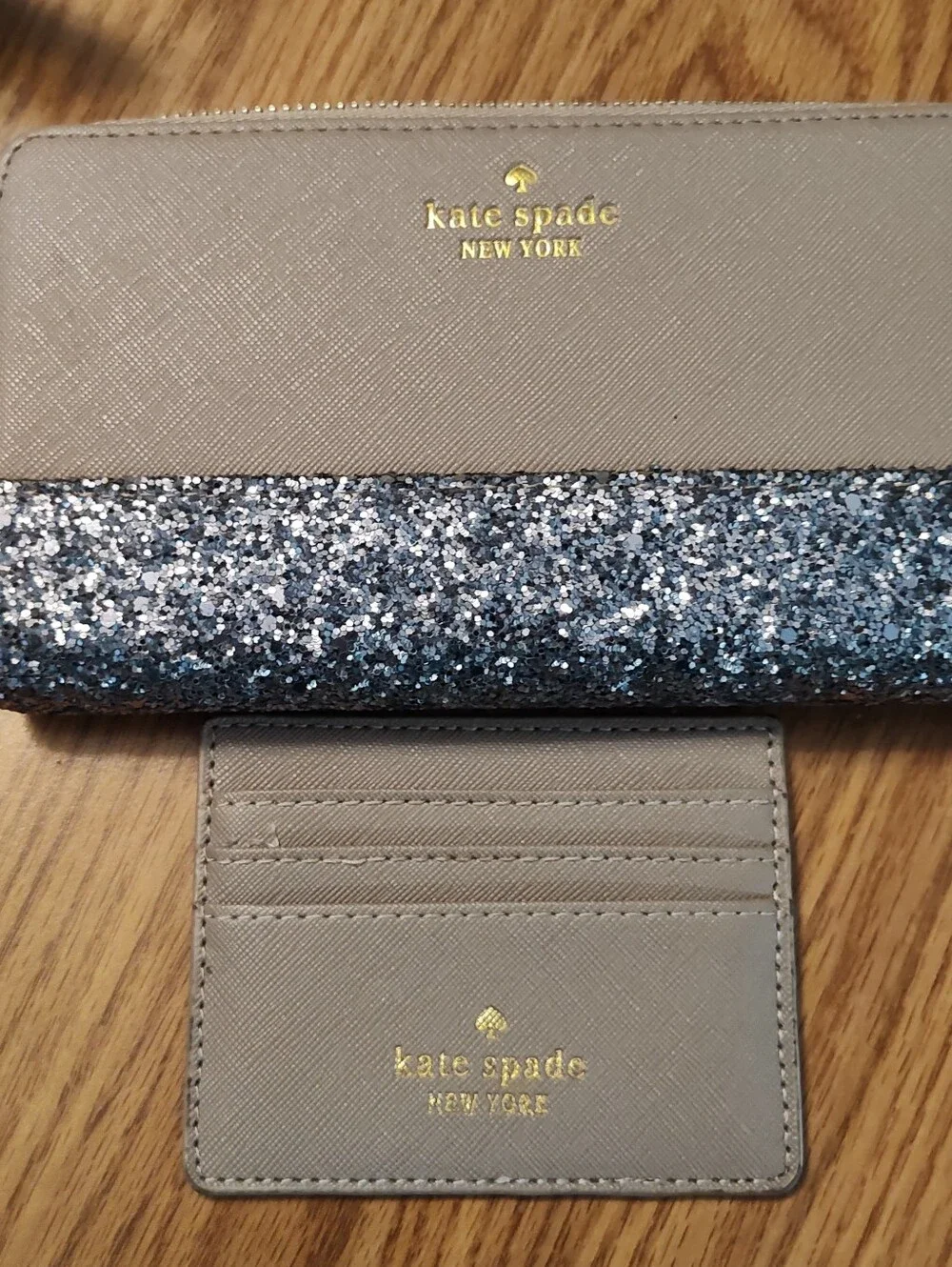 Kate Spade Greta Court Glitter Neda Zip Wallet Tan. VGUC. , With ID/Card Wallet.